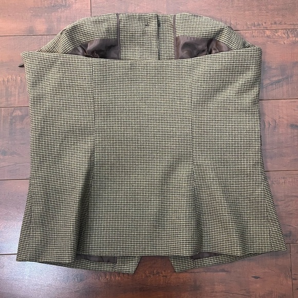 CALVIN KLEIN Houndstooth Button Front Strapless Top Coffee Bean Multi Size 10 - Picture 5 of 12
